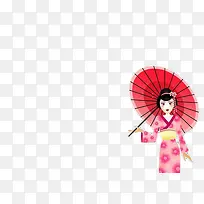 彩色手绘打伞和服女性