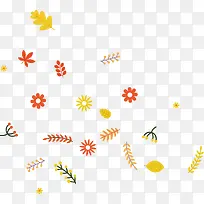 清新秋季飘散的叶子和花朵矢量图