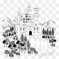 黑白城堡建筑线图