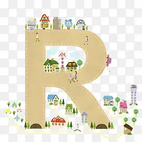 卡通创意大写字母R