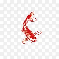 水墨画红色的金鱼