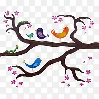 壁画小鸟和树枝