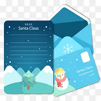 可爱雪人蓝色信纸信封矢量