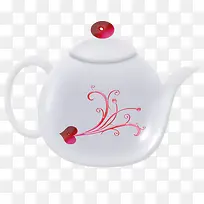 手绘桃心图案白瓷茶壶