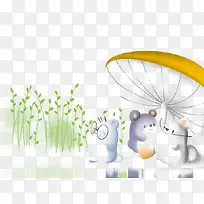 小动物在蘑菇花伞下乘凉
