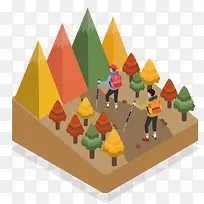 秋天登山立体场景