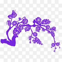 紫色桃花剪影装饰图案