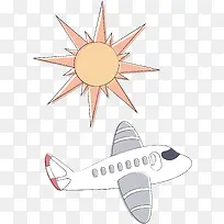 粉红色太阳飞机矢量手绘卡通旅游