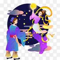 七夕情人节牛郎织女重逢矢量