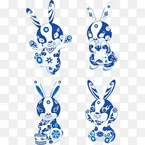 蓝色青花瓷小兔子