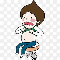 卡通肚子痛的男孩