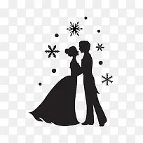 王子和公主雪花中跳舞