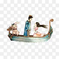 手绘王子和公主在船上