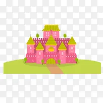 卡通风粉色公主森林城堡矢量图
