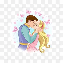 亲吻的王子与公主插画素材