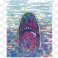 彩色线条鲨鱼欧美绘画