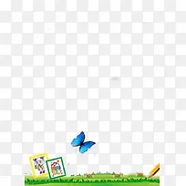 草地上的蓝蝴蝶背景图