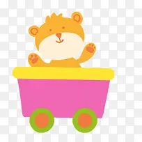 卡通坐在玩具车里的小熊