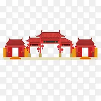 中国风红色亭子建筑