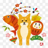 卡通手绘插画装饰日本旅游柴犬秋