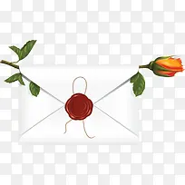 手绘白色信封里的一支玫瑰花