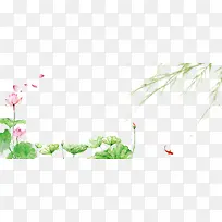 夏季立夏荷塘柳枝清新边框