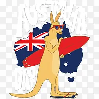 可爱冲浪袋鼠澳大利亚日