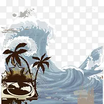 海浪和椰子树