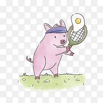 卡通打网球的小猪