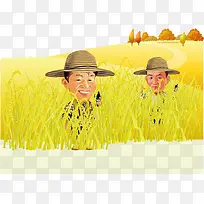麦地里割麦子的农民