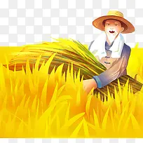 手绘装饰插图五一劳动节收割麦子