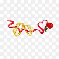 红色爱心彩带玫瑰花装饰图案