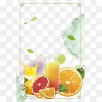 夏日冷饮缤纷水果装饰边框背景