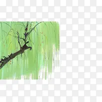 手绘中国画水墨清新淡雅插图柳树