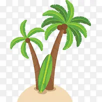 创意水彩沙滩椰子树装饰插画