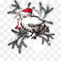 卡通手绘叼着圣诞球的鸟