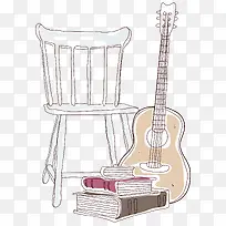 书本吉他和椅子简图