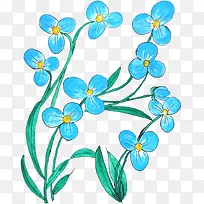 彩绘小清新蓝色花卉素材