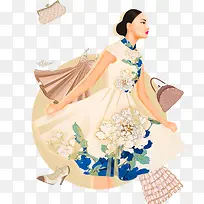 购物的女人插画设计