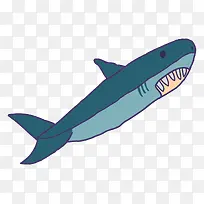 卡通手绘蓝色凶猛鲨鱼