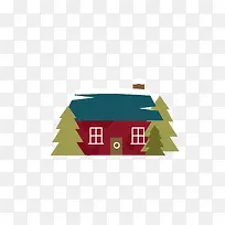 手绘圣诞松树小房子
