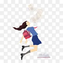 蓝色清新手绘风格毕业季海报女性