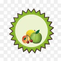 绿色圆形水果标签矢量图