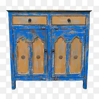 蓝色斑驳带划痕的柜子古代器物实