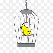吊起鸟笼里的黄鸟
