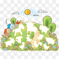 小动物图案和草地
