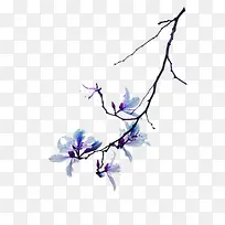 紫色手绘花朵树枝装饰图案
