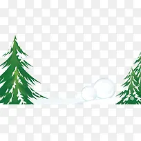 绿色松树雪地入冬素材