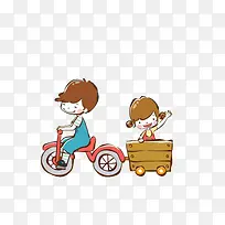 骑着单车载女孩的男孩