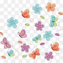 飘落的花瓣和蝴蝶矢量图